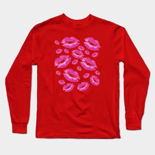 Cover Me In Kisses Playful Pink Lipstick Flirtatious Fun Long Sleeve T-Shirt